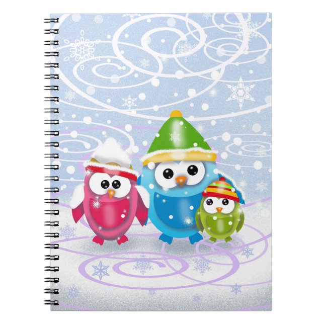 Cute Winter Owls Notebook (Front)