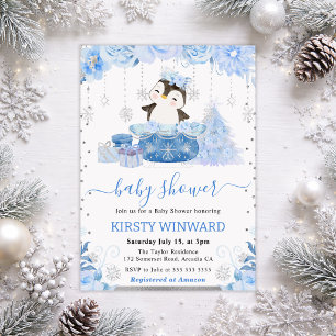 Cute Winter Penguin Baby Shower Invitation