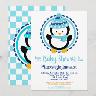 Cute Winter Penguin Baby Shower Invitation