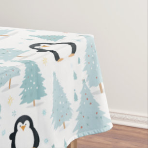 Cute Winter Penguin Christmas Blue Tablecloth