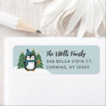 Cute Winter Penguin Christmas Return Address<br><div class="desc">These cute address labels feature a hand drawn penguin,  wearing a hat and scarf and standing in front of some Christmas trees. Snow and a light teal blue background give a winter feel. Perfect for sending out Christmas holiday greetings!</div>