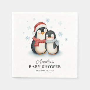 Cute Winter Penguin Family Christmas Baby Shower Napkin