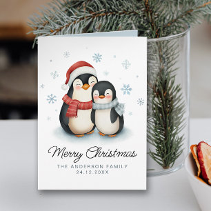 Cute Winter Penguin Family Christmas Card