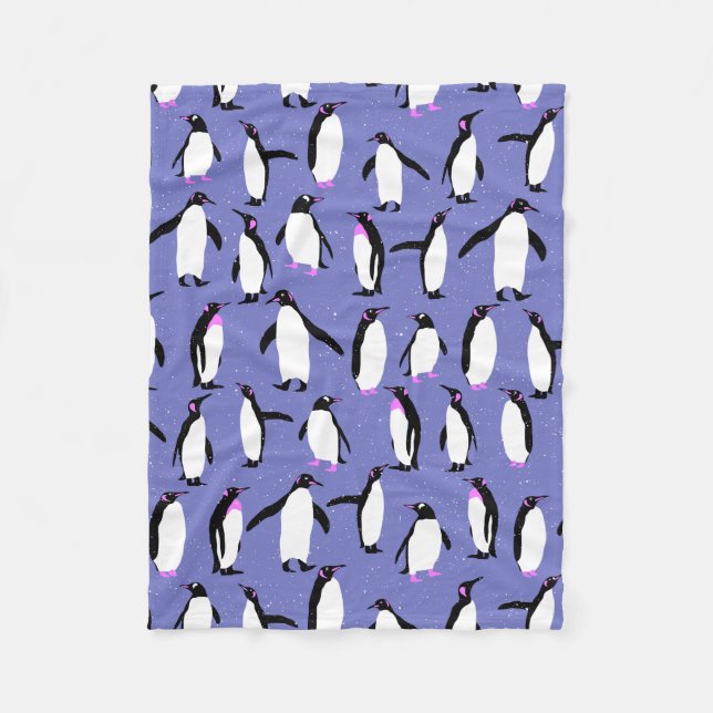 Cute winter penguin pattern fleece blanket (Front)