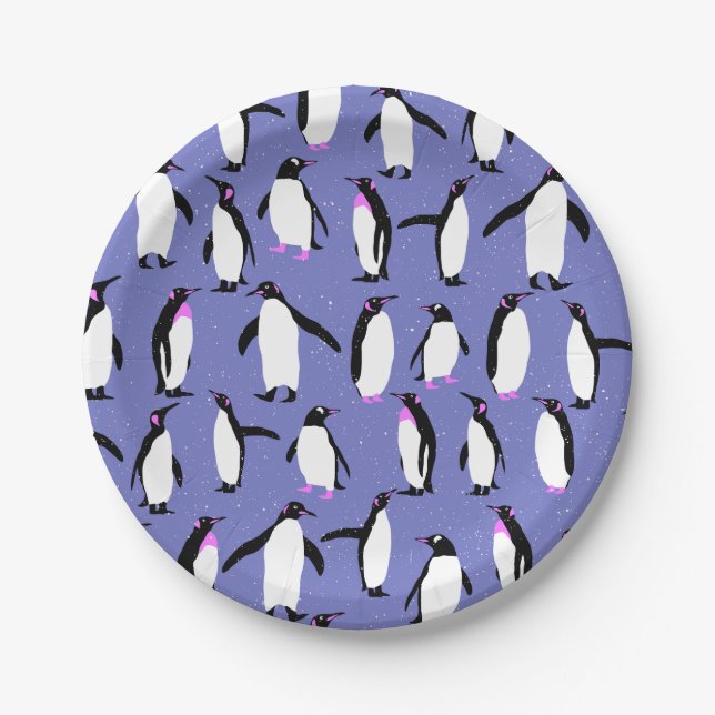 Cute winter penguin pattern paper plate (Front)