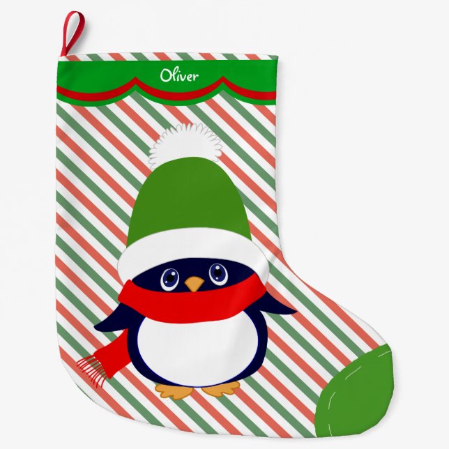 Cute Winter Penguin Pattern Personalised Large Christmas Stocking (Front)