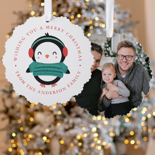 Cute Winter Penguin Photo Holiday Tree Decoration Card