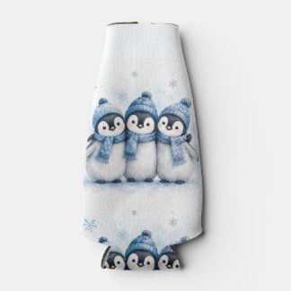 Cute Winter Penguin Trio Can Cooler | Adorable Blu