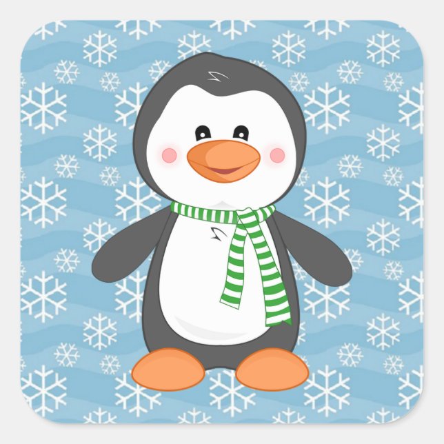 Cute Winter Penguin with Scarf Christmas Stickers (Front)