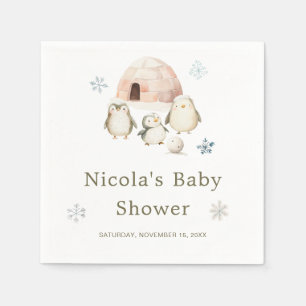Cute Winter Penguins Baby Shower Napkin