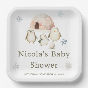 Cute Winter Penguins Baby Shower Paper Plate