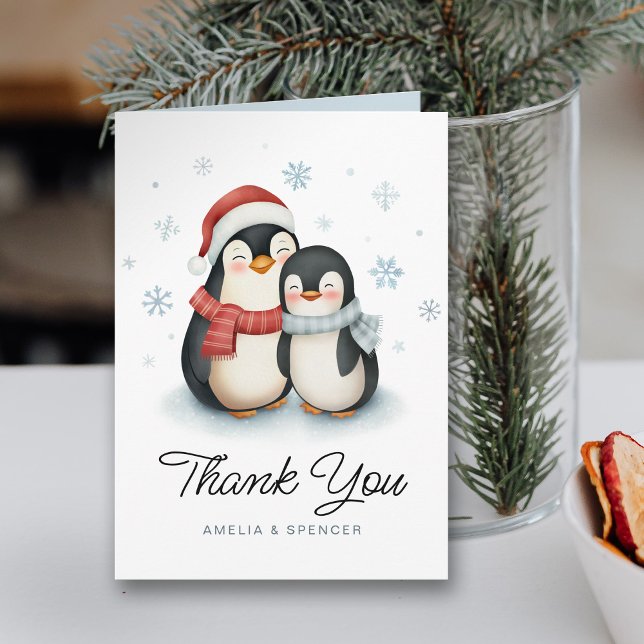 Cute Winter Penguins Baby Shower Thank You Card (Creator Uploaded)