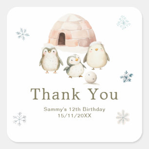 Cute Winter Penguins Birthday Party Square Sticker