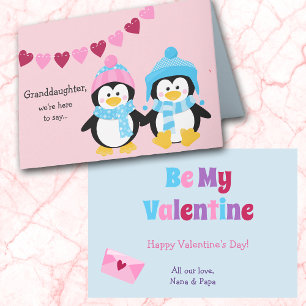 Cute Winter Penguins Granddaughter Valentine Holiday Card