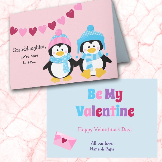 Cute Winter Penguins Granddaughter Valentine Holiday Card (Creator Uploaded)