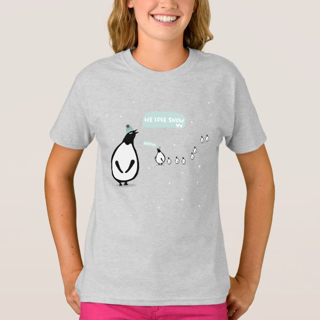 Cute Winter Penguins Illustration T-Shirt (Front)