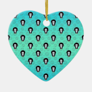 Cute Winter Penguins over Teal and Mint Green Ceramic Tree Decoration