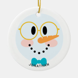 Cute Winter Personalised Snowman Face Christmas Ceramic Tree Decoration
