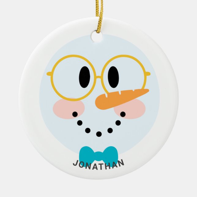   Cute Winter Personalised Snowman Face Christmas  Ceramic Tree Decoration (Front)