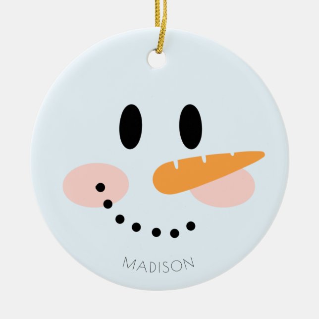   Cute Winter Personalised Snowman Face Christmas  Ceramic Tree Decoration (Front)
