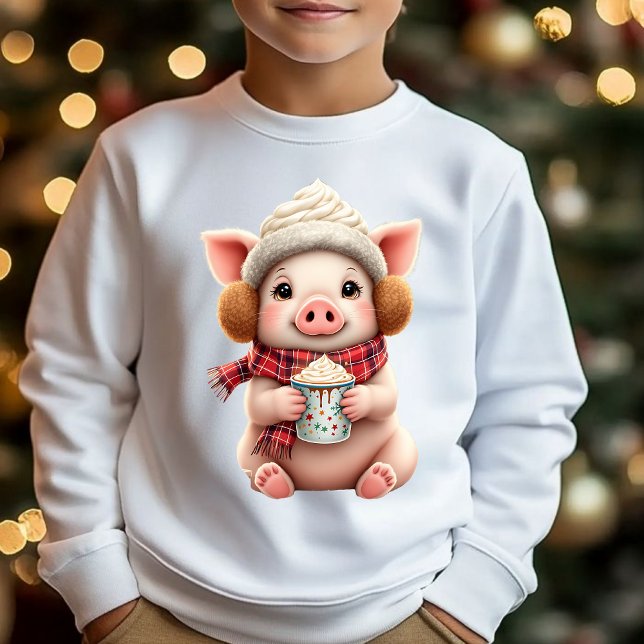Cute Winter Pig With Hot Cocoa Illustration T-Shir (Creator Uploaded)