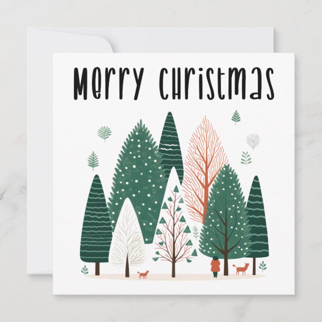 Cute Winter Pine Tree Family Christmas Card  (Front)