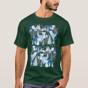 Cute Winter Pine Trees Fox Owl Snowflake Abstract T-Shirt