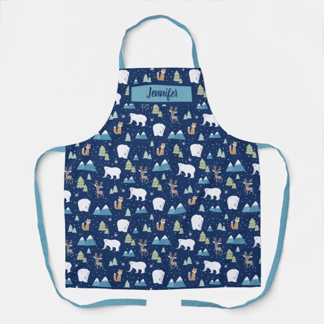 Cute Winter Polar Bear Christmas Apron (Front)