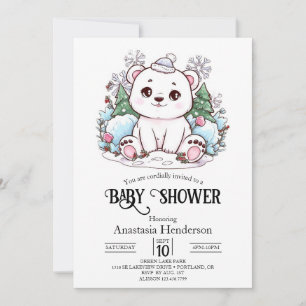 Cute Winter Polar Bear Digital Baby Shower Invitation