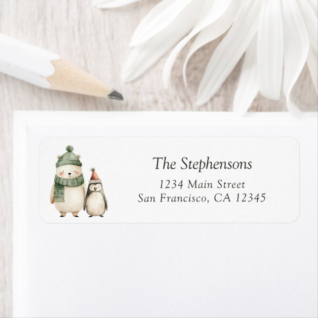 Cute Winter Polar Bear Penguin Return Address (Insitu)