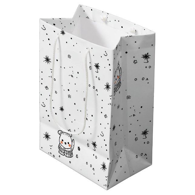 Cute Winter Polar Bear Snowflake Medium Gift Bag (Front Angled)