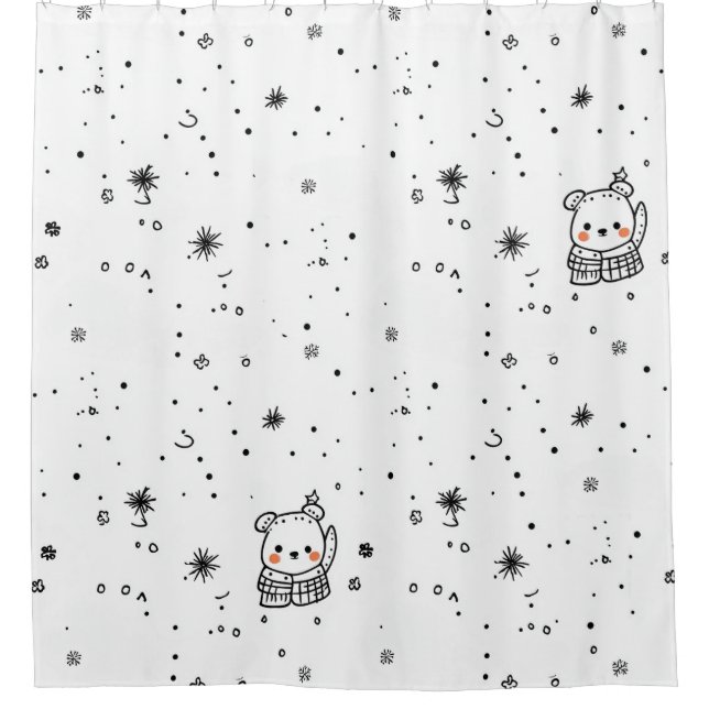 Cute Winter Polar Bear Snowflake Shower Curtain (Front)