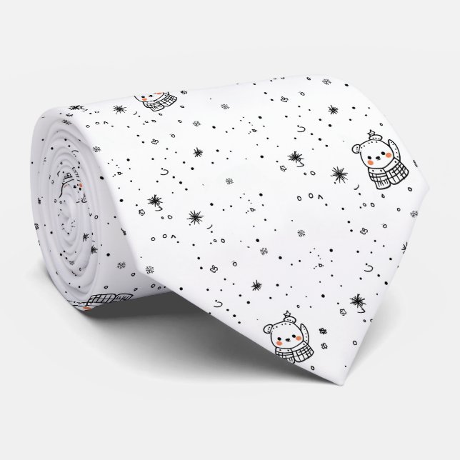 Cute Winter Polar Bear Snowflake Tie (Rolled)