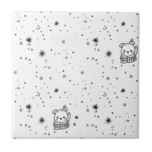 Cute Winter Polar Bear Snowflake Tile