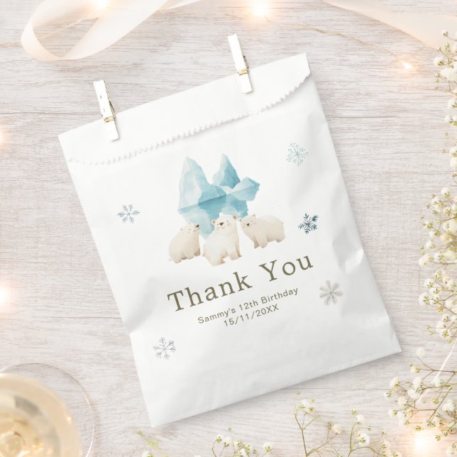 Cute Winter Polar Bears Birthday Party Favour Bags (Clipped)