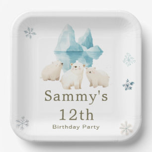 Cute Winter Polar Bears Birthday Party Paper Plate