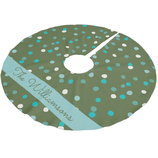 Cute Winter Polka Dots Spots Green Personalised Brushed Polyester Tree Skirt (Angled)