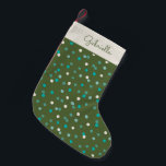 Cute Winter Polka Dots Spots Green Personalised Small Christmas Stocking<br><div class="desc">Personalised Cute Winter Polka Dots Spots in Green and Teal Christmas Stocking</div>