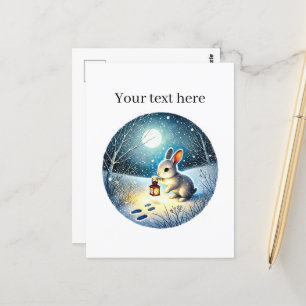 Cute Winter rabbit customisable Postcard