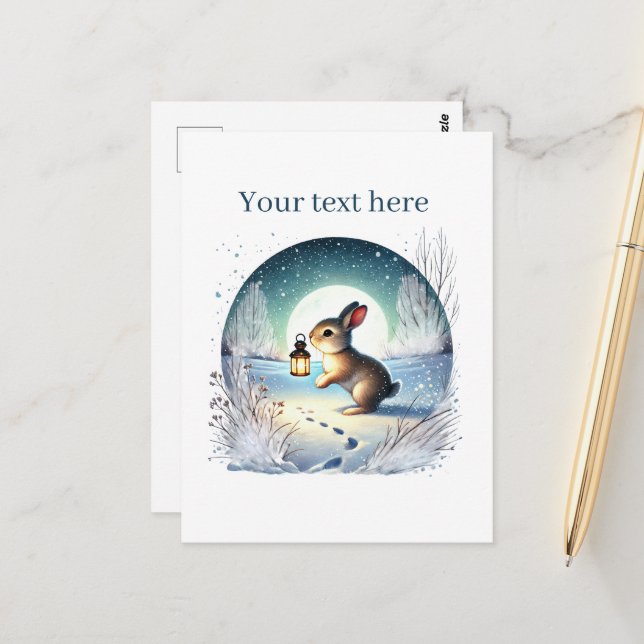 Cute Winter rabbit customisable  Postcard (Front/Back In Situ)