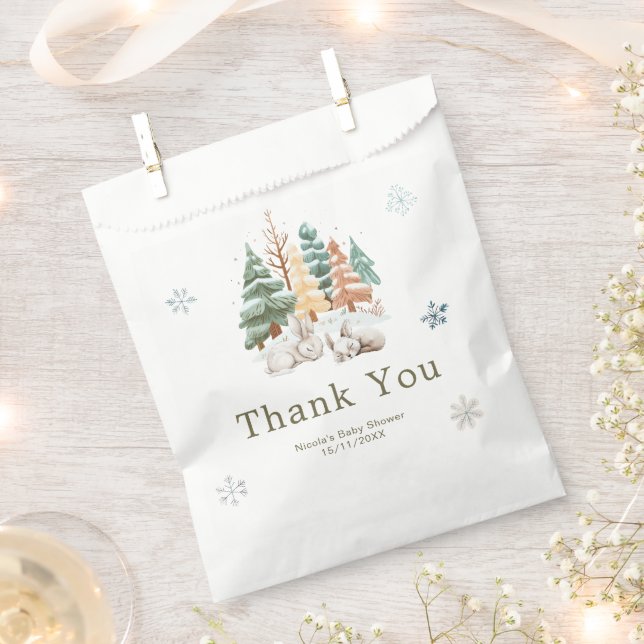 Cute Winter Rabbits Baby Shower Favour Bags (Clipped)