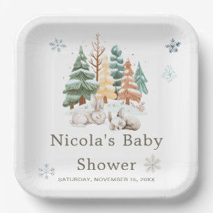Cute Winter Rabbits Baby Shower  Paper Plate