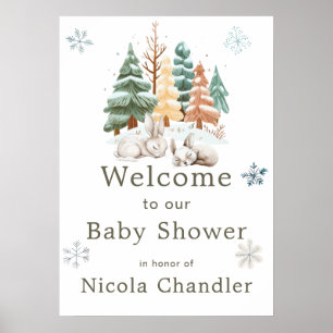 Cute Winter Rabbits Baby Shower Poster