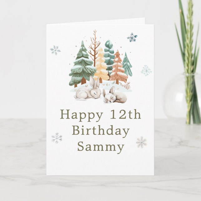 Cute Winter Rabbits Birthday Party Card (Front)
