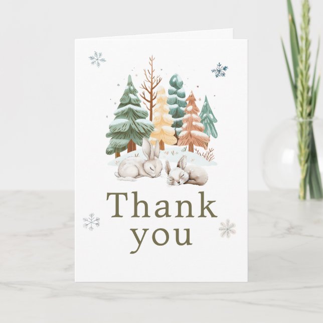 Cute Winter Rabbits Birthday Party Thank You Card (Front)
