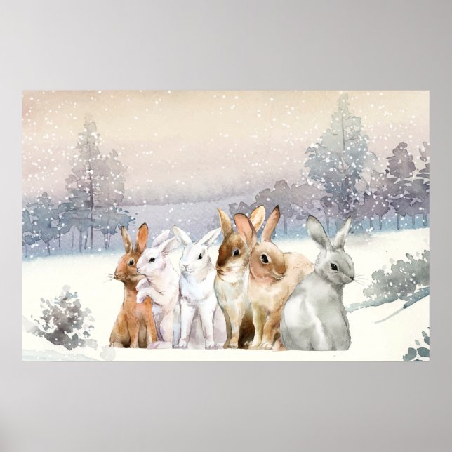 Cute Winter Rabbits Poster (Front)