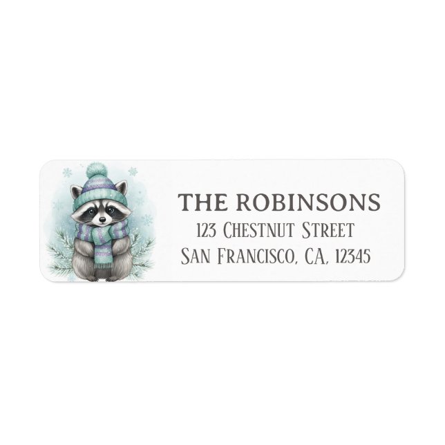 Cute Winter Raccoon Snowflake Return Address Label (Front)
