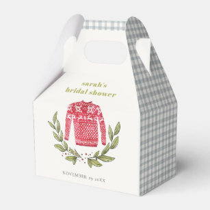Cute Winter Red Green Ugly Sweater Bridal Shower Favour Box