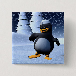 Cute Winter Sailor Penguin Snowy Holiday Art 15 Cm Square Badge