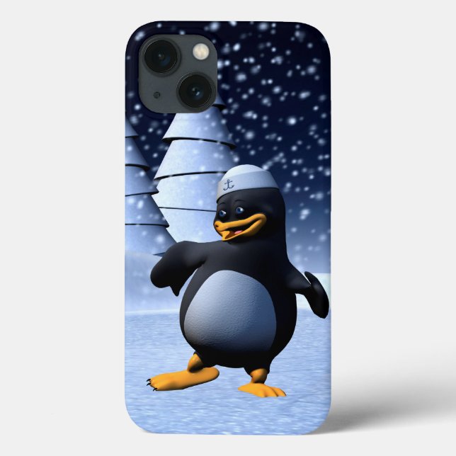 Cute Winter Sailor Penguin Snowy Holiday Art Case-Mate iPhone Case (Back)